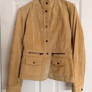 Vintage 90s B Pelle Suede Leather Jacket Tan Utility Snap Front Size 46 **Unisex